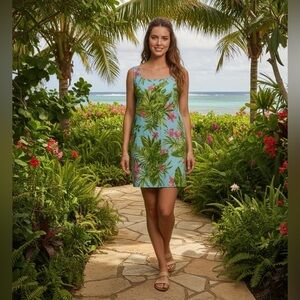 Jones New York Sport Linen Tropical Floral Sleeveless Dress